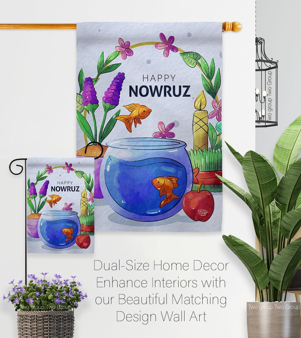 Nowruz Greeting Garden Flag Banner Tapestry Outdoor Religious Wall Hanging Poster Persian New Year Decorcations Religion Porch Yard Home Decor Lawn Yard Door Sign Iranian Gifts Made In USA