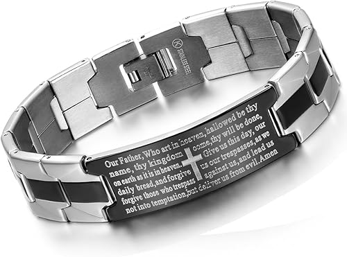Flongo Pulsera vintage de acero inoxidable para hombre, con cruz negra, con texto en inglés