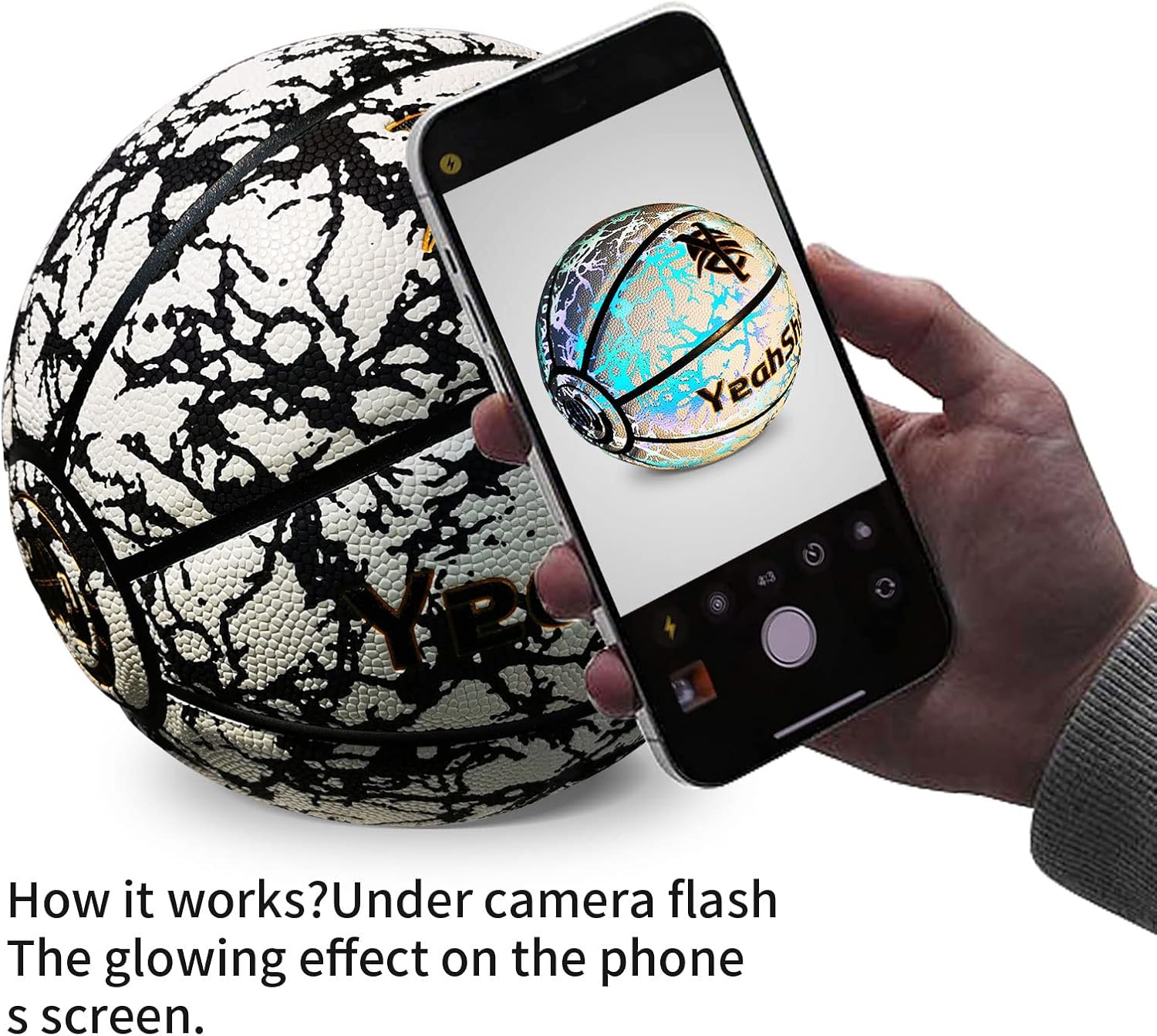Reflective Holographic Basketball Size 7 Light Up Basketball with Pump for Youth Outdoor Basketball Gifts
