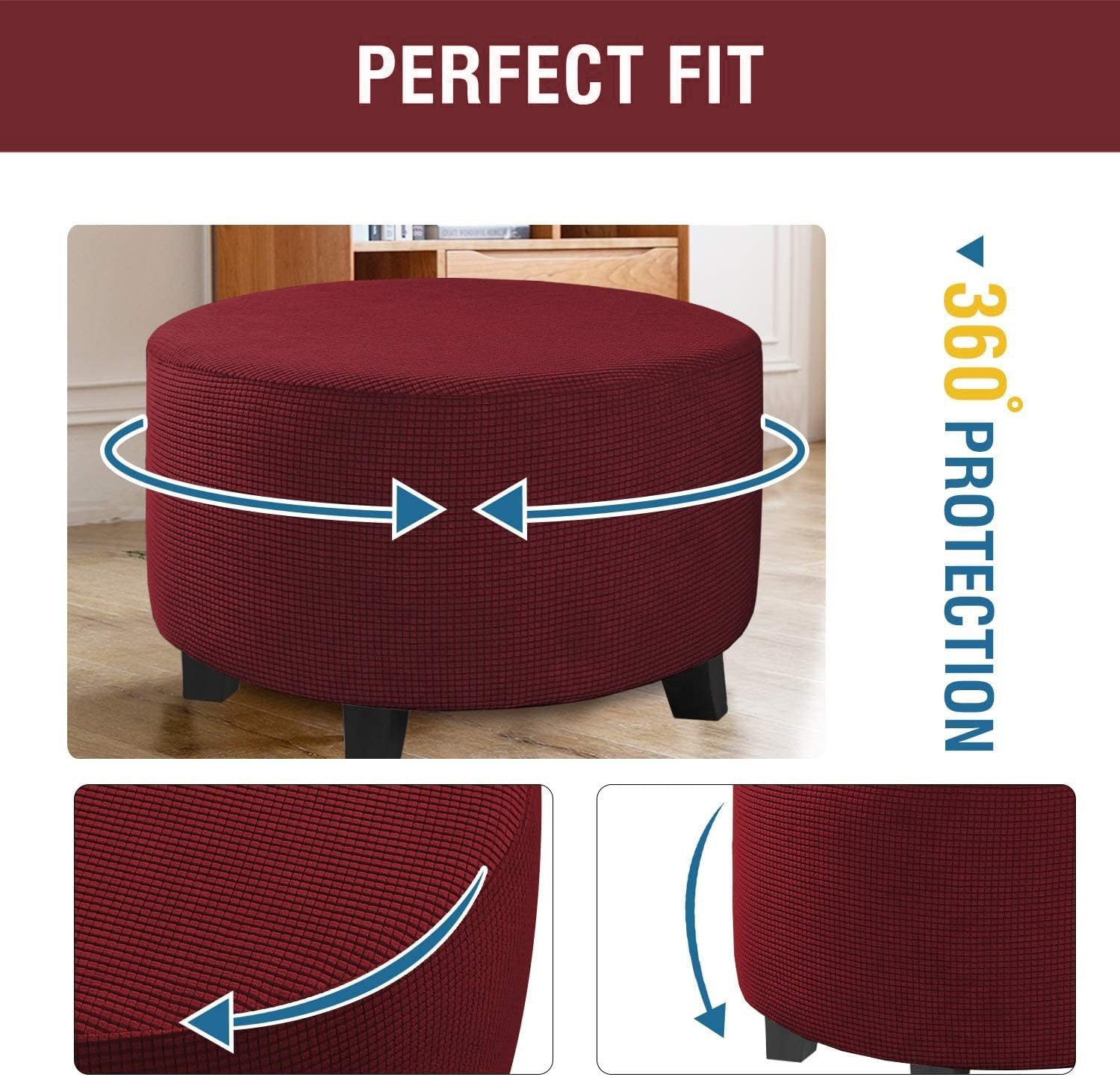 Ottoman Slipcover Round Velvet Ottoman Cover Thick Foot Stool Washable Storage Ottoman Cover Protector Footstool Cover with Elastic Bottom (Color: #22, Size: 80x80cm/31.5")