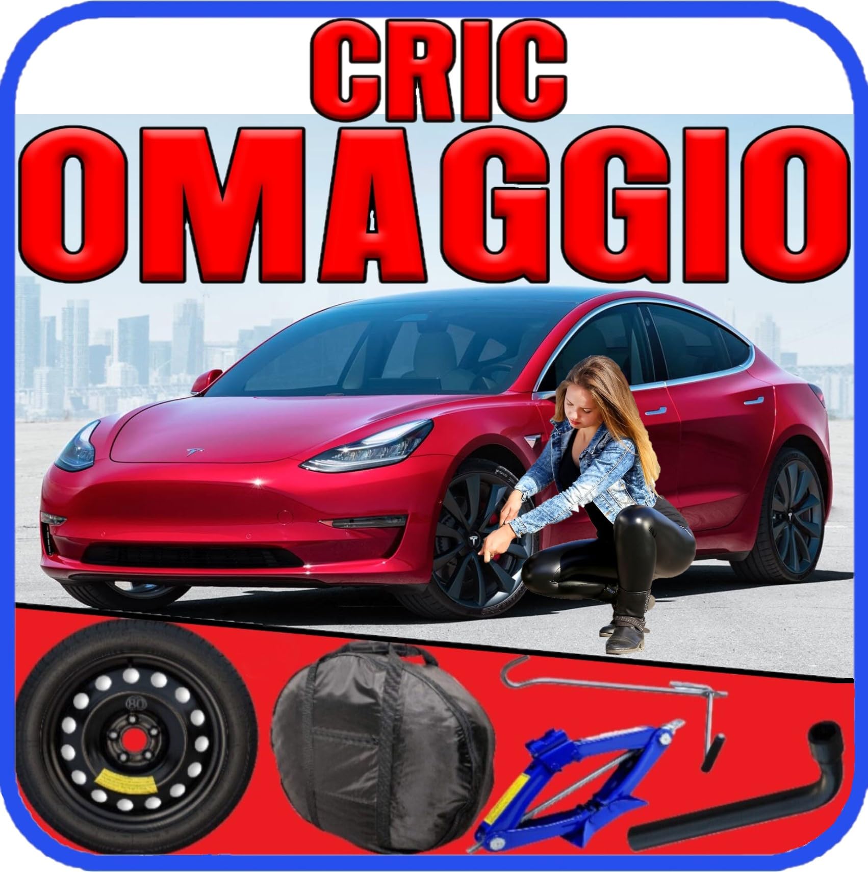 Ruotino Di Scorta Per Tesla Model 3 125/80 R18 5 Fori Da 2017 a 2024 Con Kit Accessori