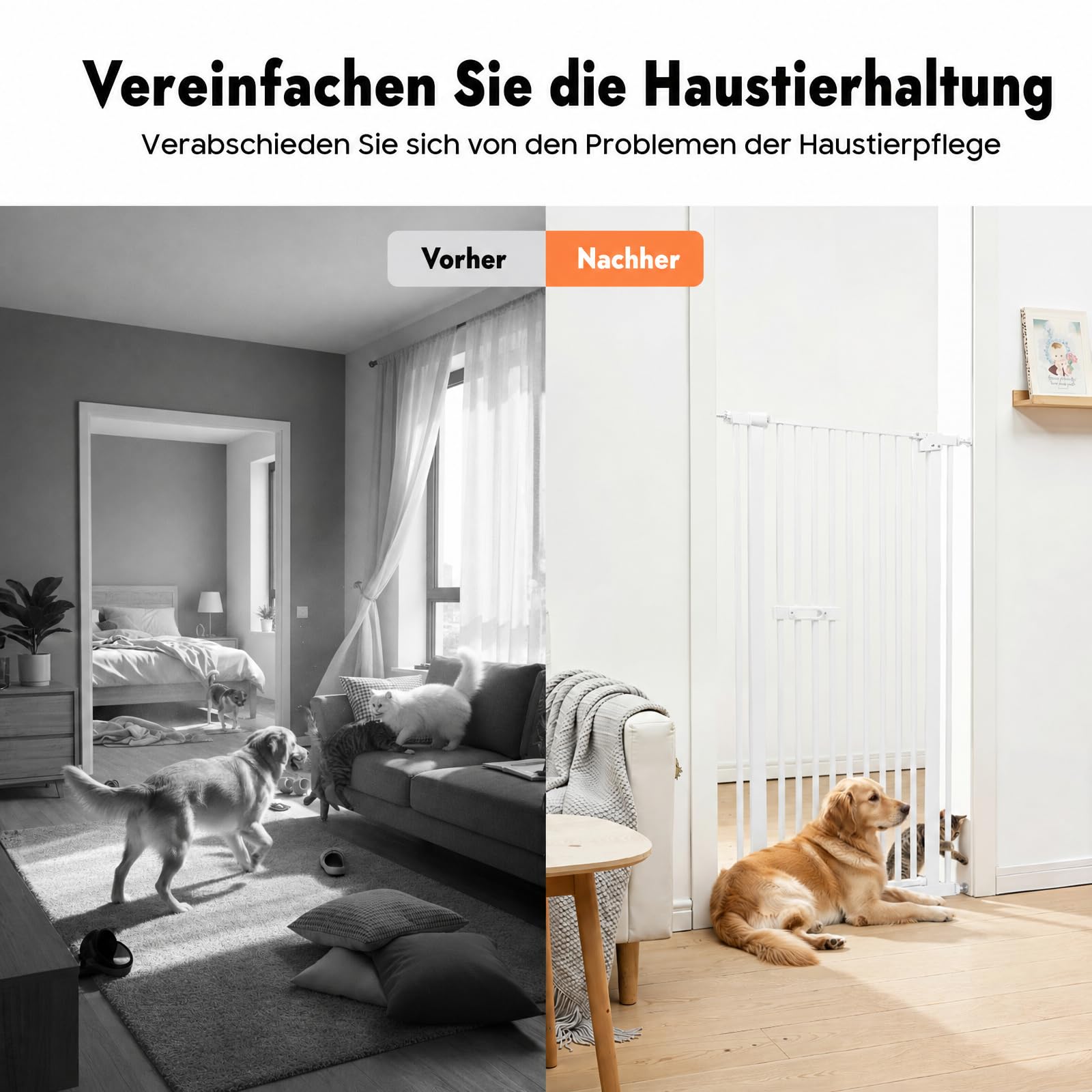 150cm Hohes Haustier Schutzgitter Regulierbare Türhalterung (Weiß)