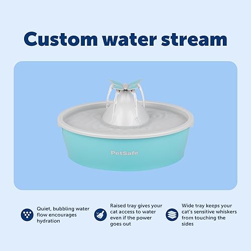 Miniatura 4 de PetSafe Fuente de agua Butterfly Cat con bomba y filtros, bonito dispensador de agua con capacidad de 50 onzas, bomba y filtros mantienen el agua