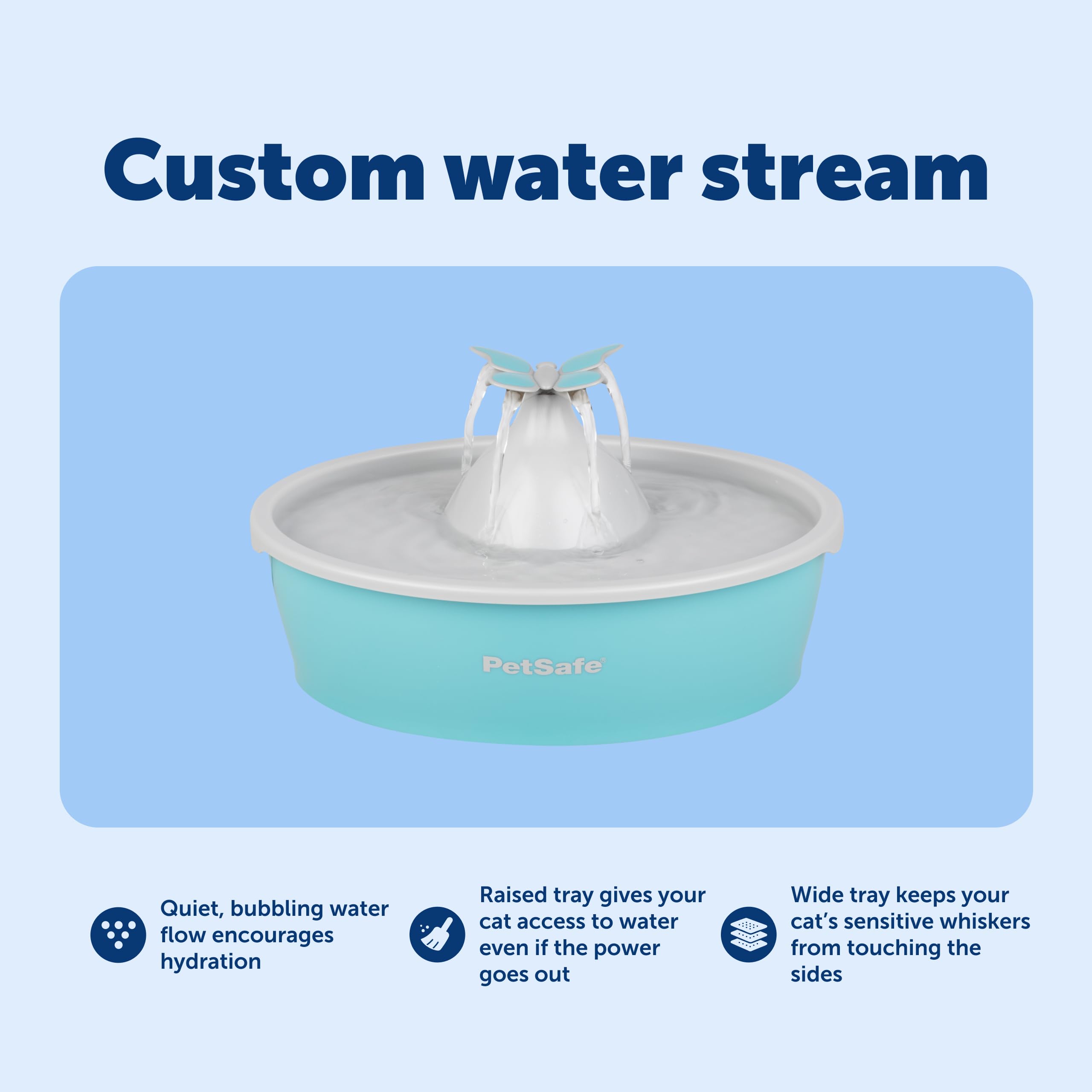 PetSafe Fuente de Agua para Gatos Mariposa con Bomba y filtros, Bonito dispensador de Agua con Capacidad de 50 onzas, Bomba y filtros Mantienen el Agua Limpia y Fresca, el Filtro Contiene 2 Veces más