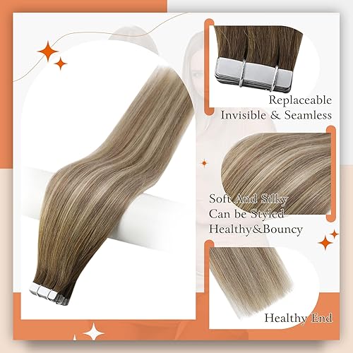 Miniatura 2 de Full Shine - Extensiones de cabello humano lacio con cinta adhesiva de doble cara y trama de piel sin costuras, color 3822 castaño a castaño ceniza