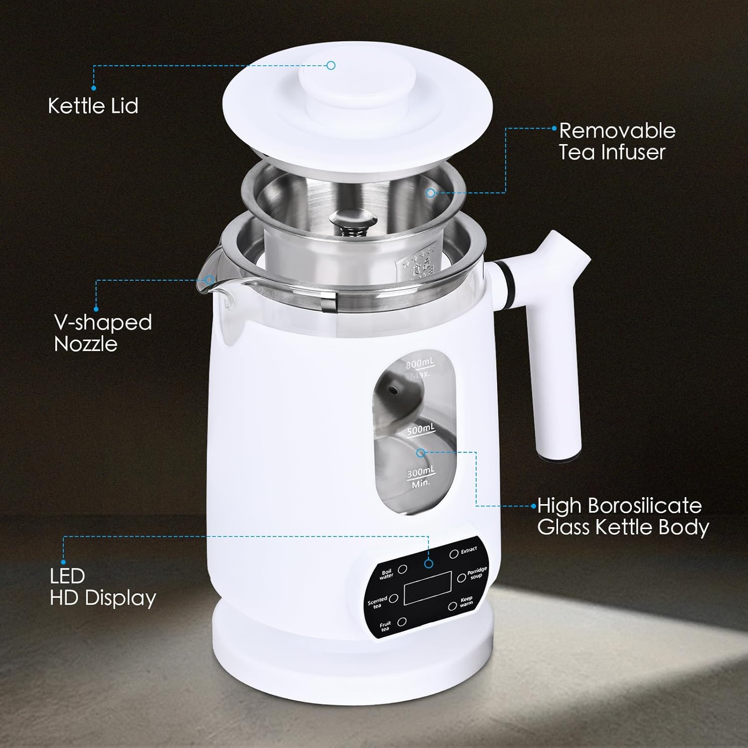 Electric Hot Tea Maker,Automatic Tea Kettle Pot with Tea Infuser,Electric Kettle for Tea Brewer,Temperature Control and Tea Keep Warm, 6 Flavor Controls,0.8L