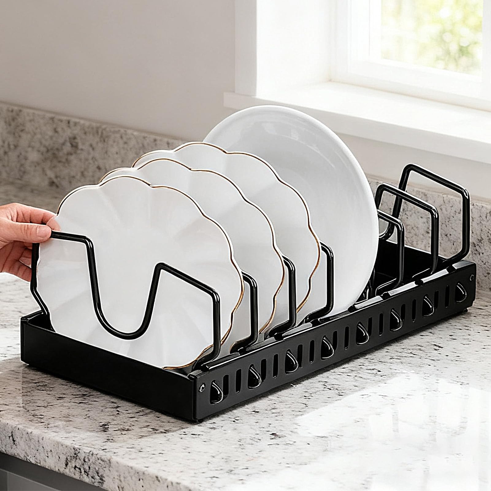 Generisch Organizer estraibile e padelle | Organizer per coperchi | estraibile, regolabile in altezza, con tirante a rullo, per l'organizzazione della cucina, dispensa, piano di lavoro, armadio