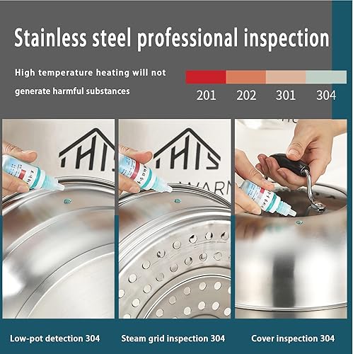 Miniatura 6 de MANO Olla de vapor para cocinar ollas de vapor de 12.6 pulgadas con tapa, olla de vapor de acero inoxidable de 2 niveles, utensilios de cocina