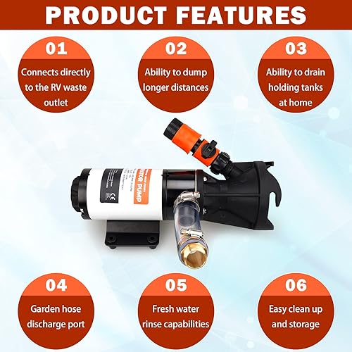 Miniatura 6 de Bomba maceradora para bomba de agua RV de 12 V, bomba de picadora de aguas residuales autocebante rápida de 12 GPM con volquete de almacenamiento