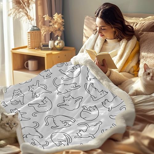 Miniatura 3 de Sleepwish - Manta de gatos para adultos y niños, bonita, estilo Kawaii, para regalo para amantes de los gatos, mullida, suave, con forro sherpa,