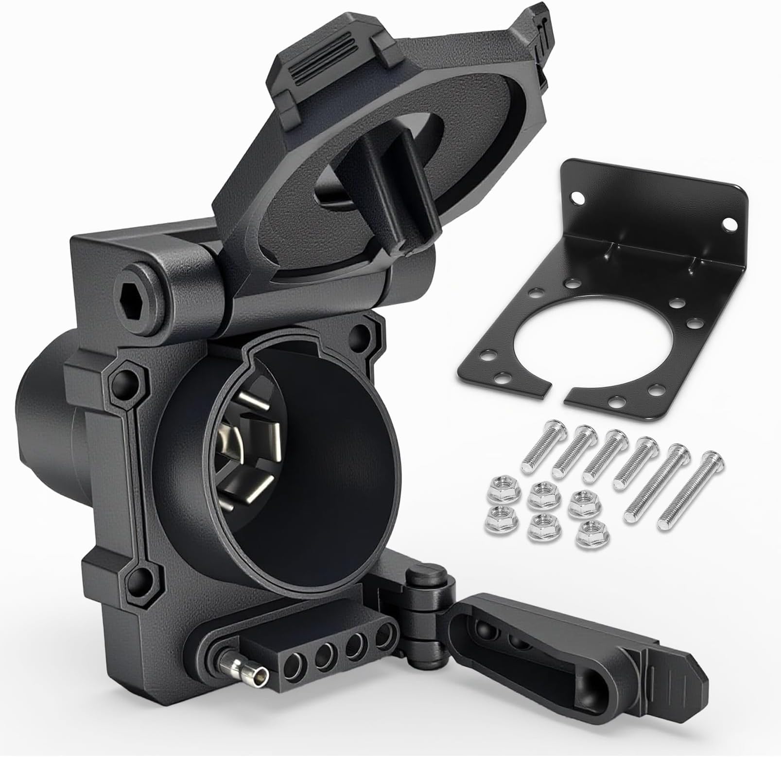 Multi-Tow 7 Blade, 5 and 4 Way Flat Trailer Connector - Vehicle Side Trailer Plug Socket - Heavy Duty 7 Pin and 4 ＆ 5 Trailer Wiring Adapter with Mounting Bracket