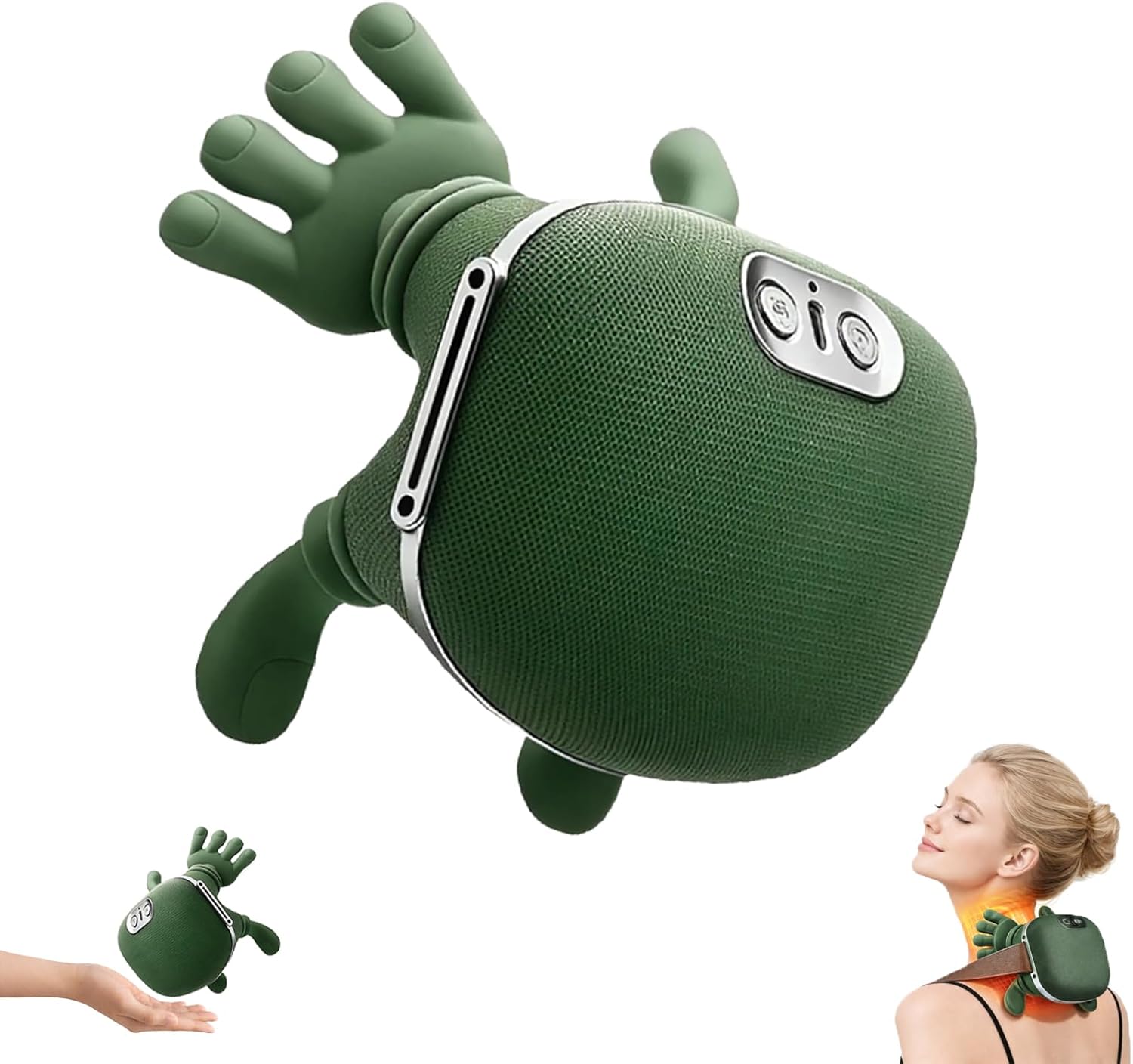 Heated Neck and Shoulder Massager with Finger-Like Kneading Nodes, Deep Tissue Massage for Shoulder & Back Muscle Tension, Green