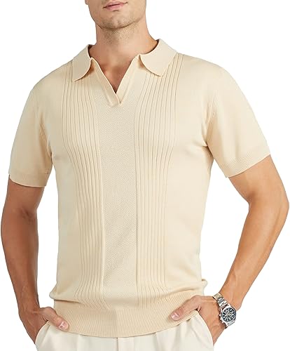 V VALANCH Camisas polo de punto para hombre, manga corta, estilo vintage, para verano, casual, para golf