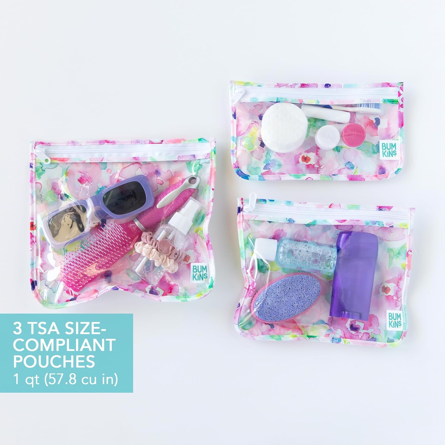 Bumkins - Waterproof Wet Bag & Clear Travel Bags - For Beach, Baby, Travel, Swim Suit, Cloth Diapers, Pump Parts, Pool, Gym, Toiletries - Reusable & Easy to Clean - Watercolor - 4 Pack