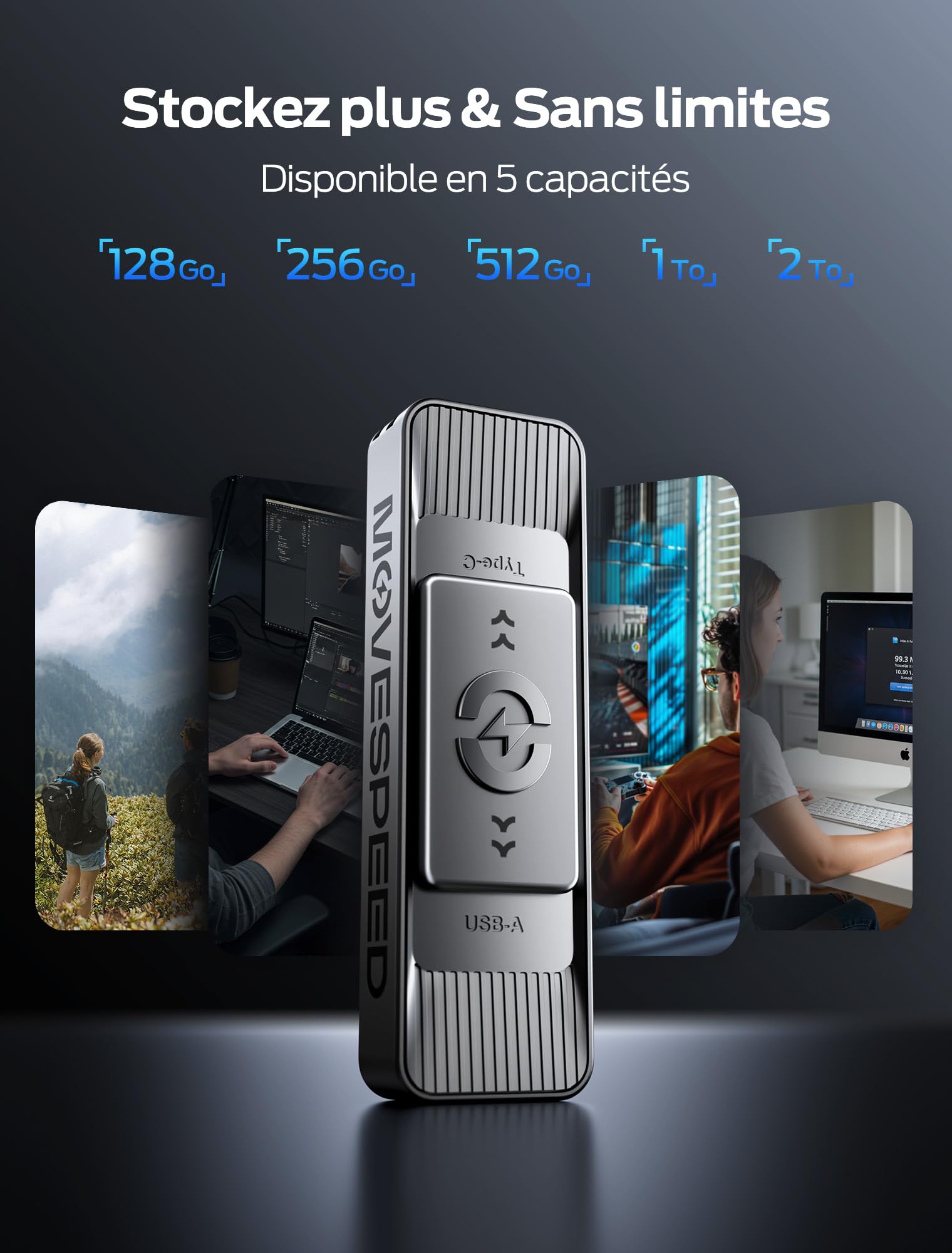 MOVE SPEED SSD Externe 1To, Disque Dur Externe SSD 560 Mo/s Lecture, USB-C USB 3.2 Portable pour iPhone 15/16 Android Mac PC