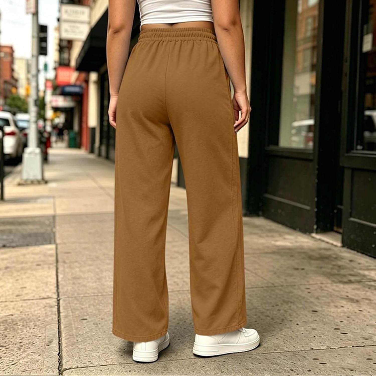 Womens Wide Leg Sweatpants Baggy High Waisted Drawstring Fall Fashion Outfits Comfy Athletic Pants with Pockets