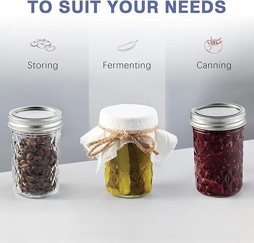 Miniatura 6 de Paquete de 12 tarros de vidrio de boca regular de 8 onzas con tapa y bandas de sellado, recipiente hermético para encurtidos, enlatados, velas,