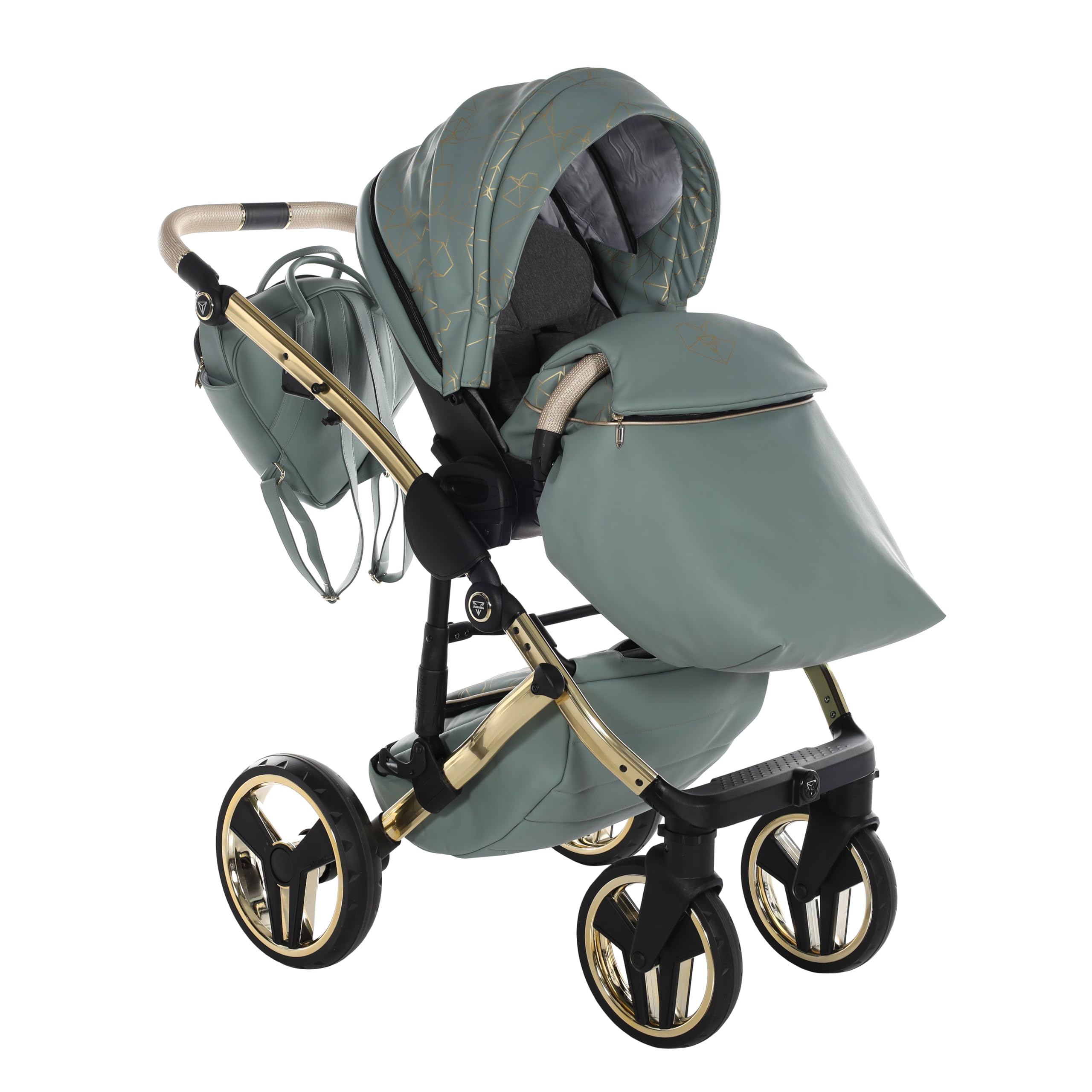 Junama Passeggino TRIO Heart 03 Verde e Oro - 2in1 3in1 4in1 + ombrellino (4 in 1 con Base ISOFIX)
