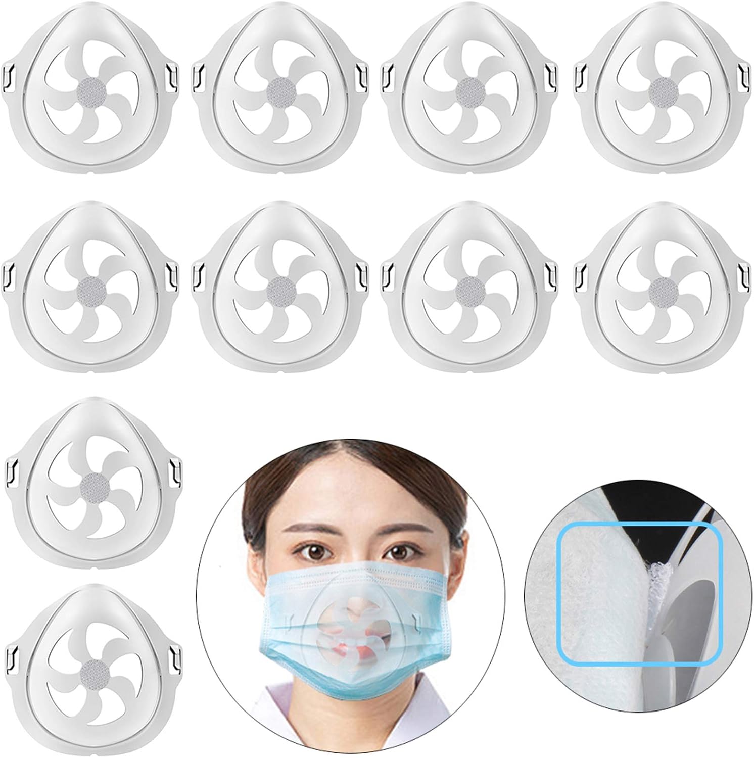 3D Silicone Mask Bracket Internal Support Frame With Velcro—Nasal Face Mask Pad Bracket,Protect Lipstick Lips and Nose Create More Space,Help to Breathe,Stand Frame Washable Reusable(10PCS )