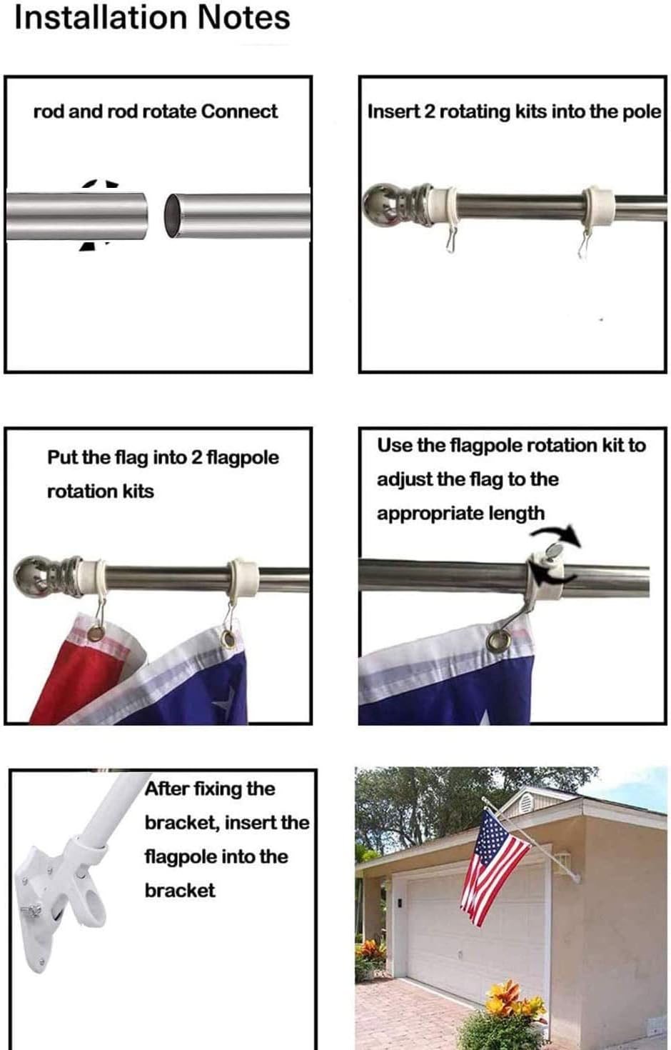 MIYA Flag Pole - 7 FT Flagpole Kit for American Flag - Stainless Steel Professional Flag Pole for House Garden Yard - Residential or Commercial Flag Pole with Two-Position Silver Bracket