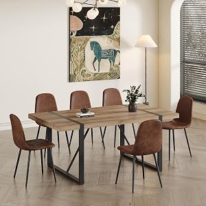 Dining Table Sets We Can't Stop Thinking About (All on Amazon) 7-Piece Dining Table Set for 6, 71-Inch Kitchen Table with Suede Chairs