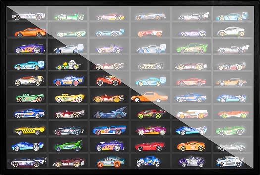 SIXPOINTS Diecast Model Car Display Case ,1/64 Scale Hot Wheels, Matchbox Toy Cars Organizer Storage Cabinet Wall Mount with Acrylic Glass Door, Stores up to 60 Cars