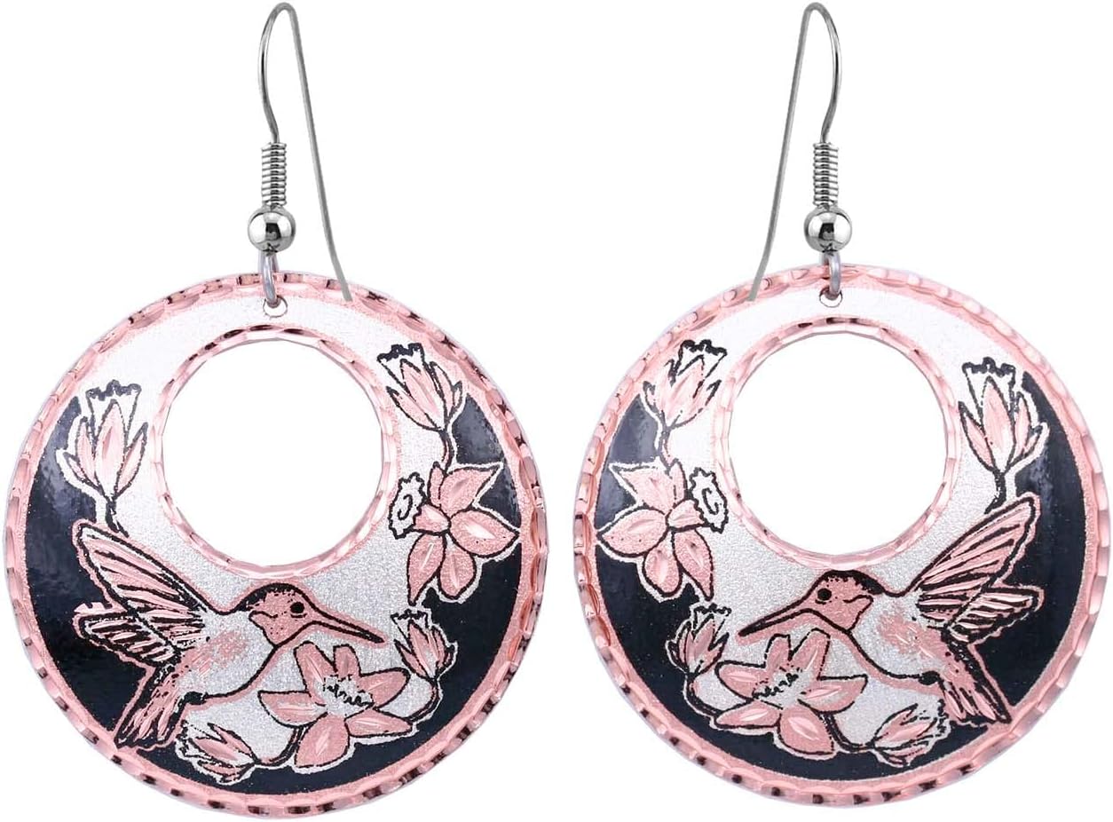 Copper Handmade Hoop Earrings Wolves/Eagle/Bears/Cat/Dolphin/Horses/Inukshuk/Chief/Skull/Butterflies/Dragonflies/Kandinsky/Zuni/Bird/Sunburst/Turtle/Birds