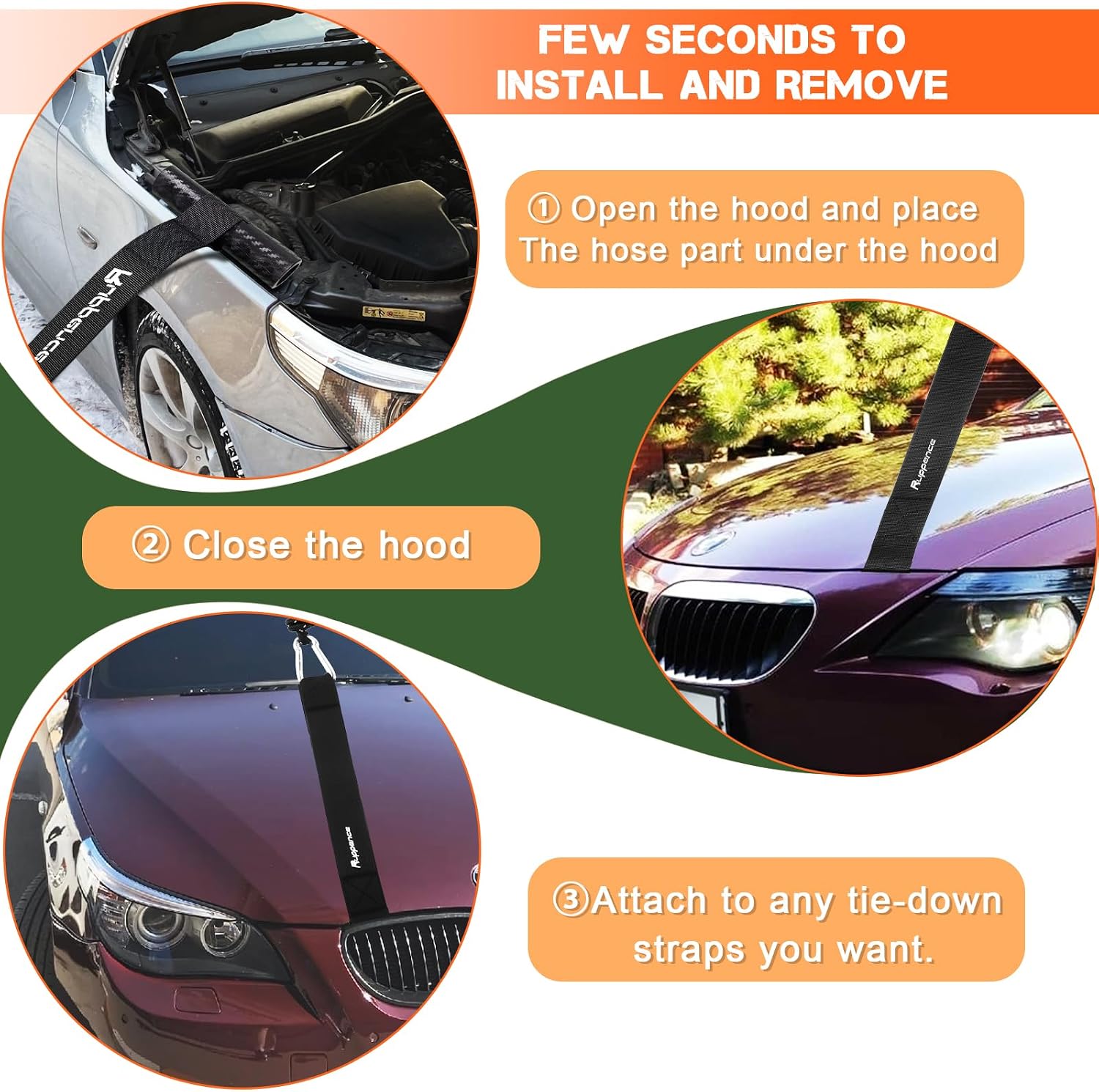 4 Pcs Quick Hood Loops,Kayak Tie Down Straps with Anti-Slip Handles | Cargo Under Hood Anchor Straps for Securing Boat Trailer, Bow Stern Tie Down Kits Canoe Transport for Car Truck Kayak