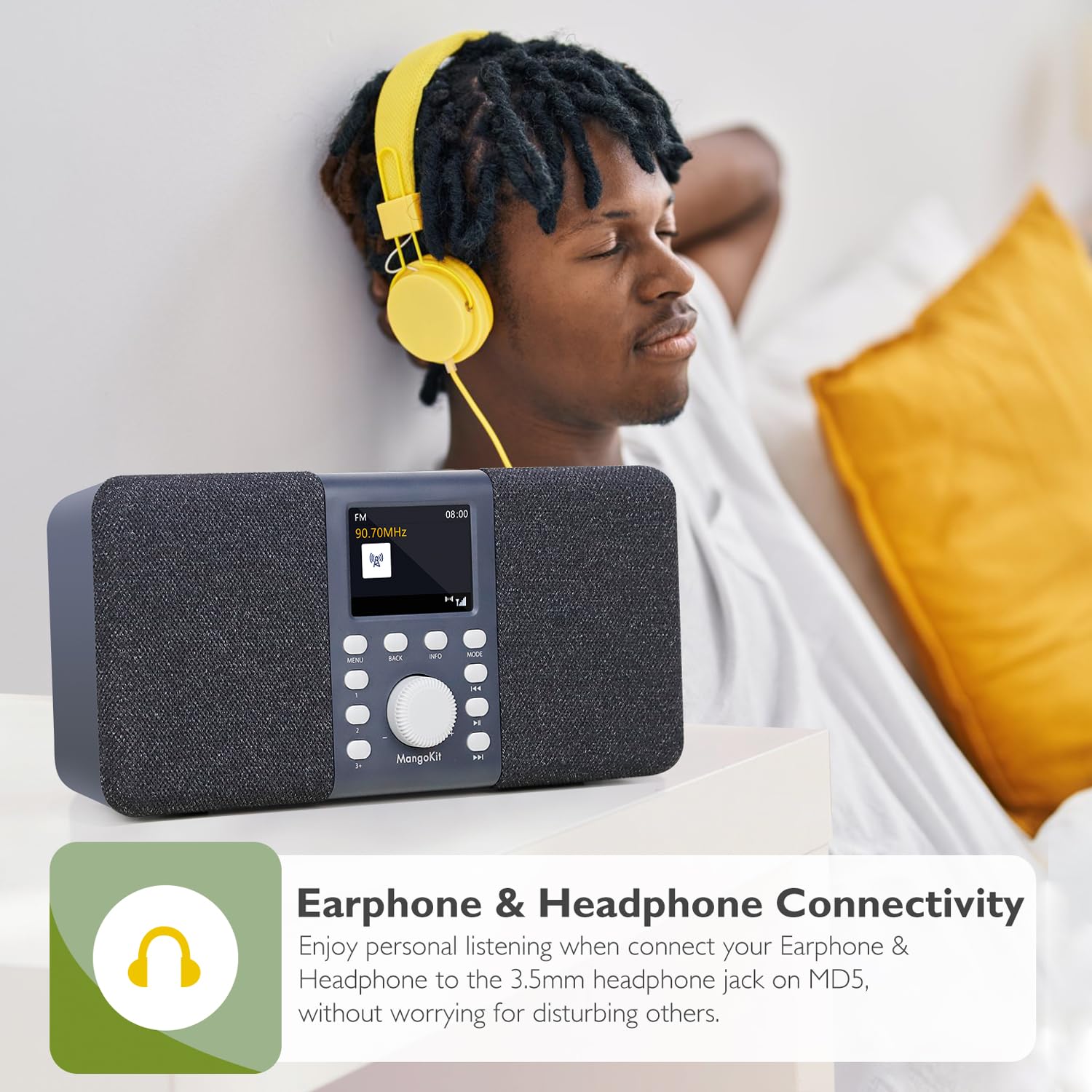 Radio Numérique DAB+ Stéréo Portable Bluetooth FM 40 Stations Préréglées Gris Foncé