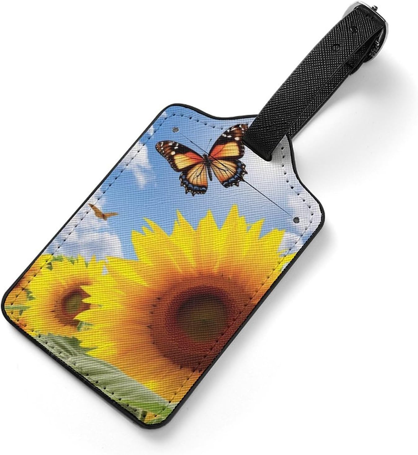 Spring Sunflower Butterfly PU Leather Luggage Tags, Name Tags for Travel