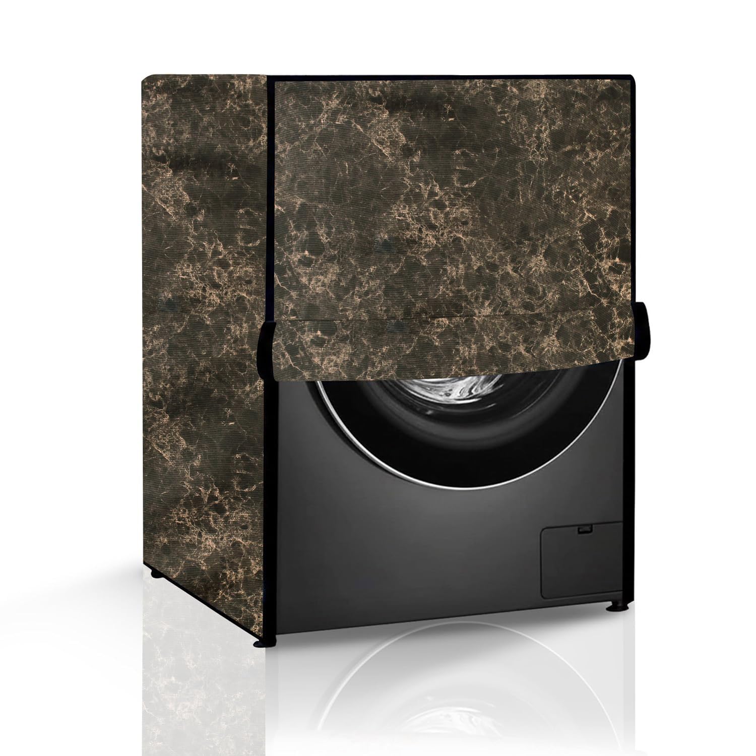 The Furnishing Tree Fully Automatic Front Load Washing Machine Cover | Waterproof & Dustproof | Easy to Clean | Inlet & Outlet Pipe Provision | Durable & Wipeable, Marble Coffee, PVC, (63x63x86 CM)