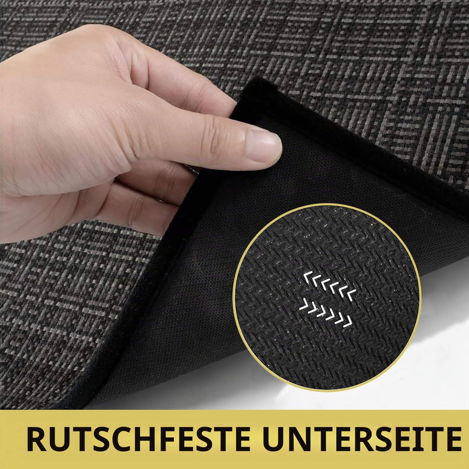 Küchenteppich Waschbar rutschfest 45x150cm, Jute Küchenläufer Saugfähig, Teppich Küche Rückseite aus Naturkautschuk, Läufer Leicht Zu Reinigen, Küchenmatte für Esszimmer, Schwarz