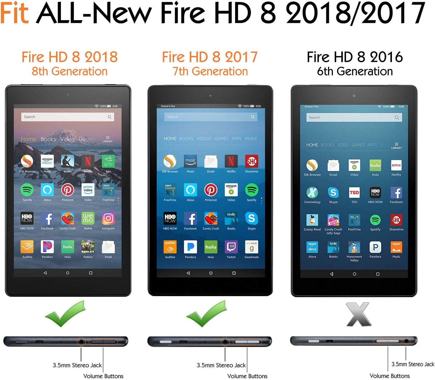 MoKo Case for All-New Amazon Fire HD 8 Tablet (7th/8th Generation, 2017/2018 Release) - Slim Folding Stand Cover for Fire HD 8, Black (with Auto Wake/Sleep)