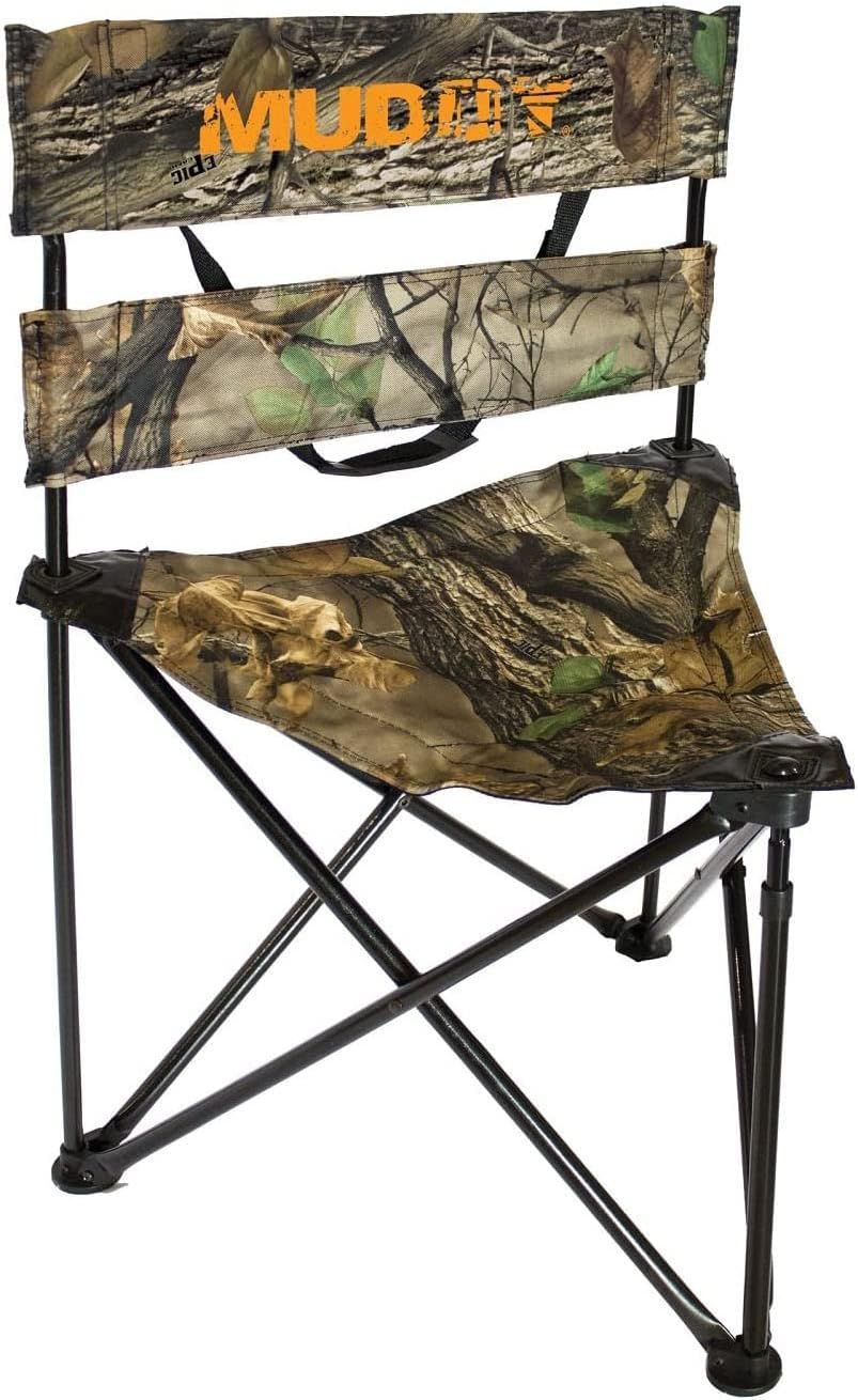 Muddy Folding Tripod Heavy-Duty Water-Resistant Padded Ground Seat for Hunt with Contoured Backrest