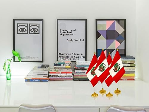 Miniatura 5 de WXTWK Paquete de 12 banderas de escritorio peruanas pequeñas mini banderas de mesa peruanas con base de soporte, decoración de celebración para