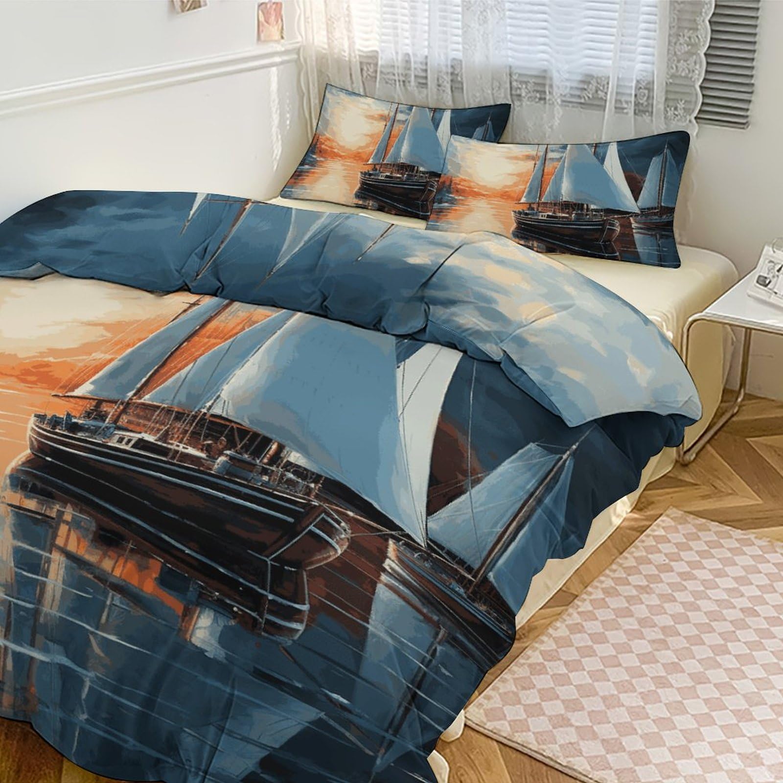 Parure de lit épaisse contre le froid avec couvre-lit paysage nautique