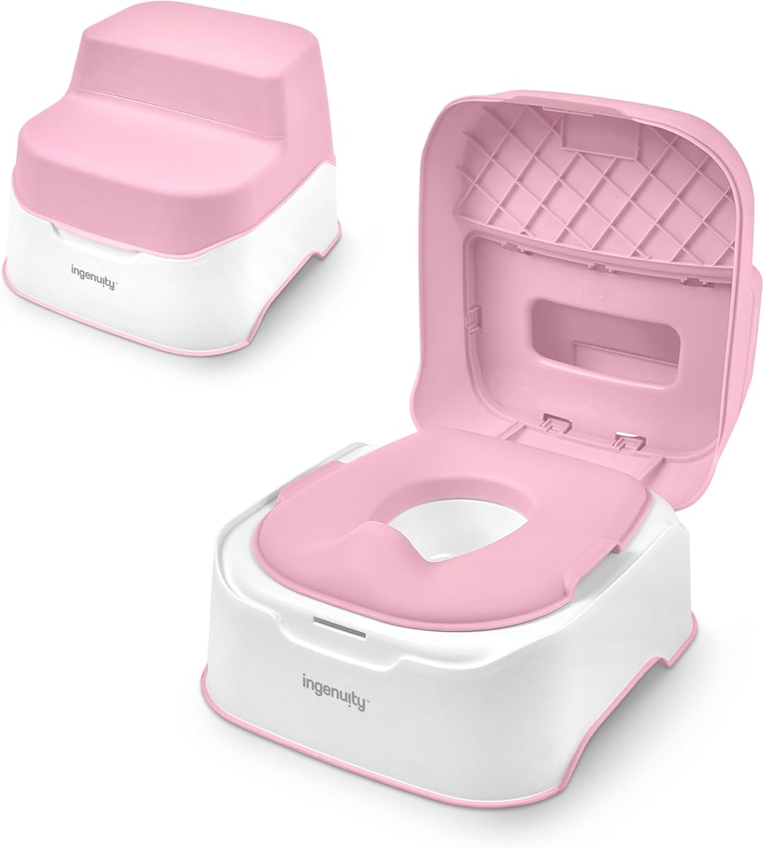 Ingenuity Prepare to Potty 3-in-1 System - Potty Training Toilet, Topper, Step Stool, Easy Setup, Pink, For Toddlers 18 Months+