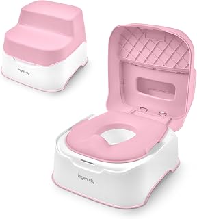 Ingenuity Prepare to Potty 3-in-1 Toddler Potty Training System: Potty Seat, Toilet Topper & Step Stool, Pink, 18 Months+
