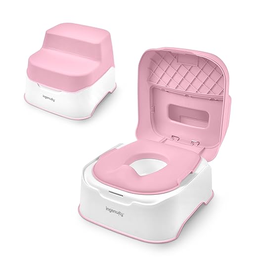 Ingenuity Prepare to Potty 3-in-1 System - Potty Training Toilet, Topper, Step Stool, Easy Setup, Pink, For Toddlers 18 Months+
