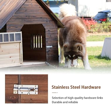 Outdoor Dog House Weatherproof, Wooden Dog House, Dog House with Door, Removable Floor Insulated Dog House, with Sun Visor Outside Dog House, Suitable for Small, Medium and Large Dogs(99x92x95c