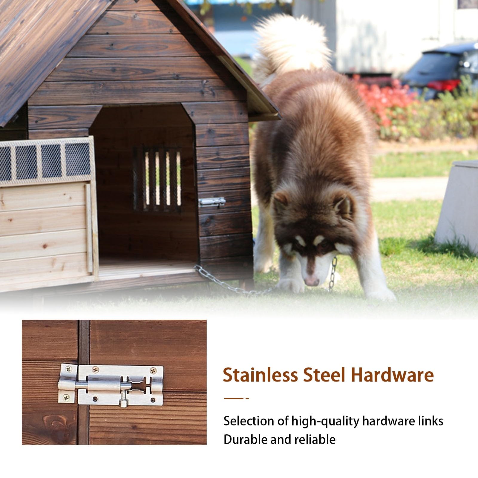 Hundehütte Outdoor große Hunde, hundehütte Holz, hundehütte isoliert, herausnehmbarer Boden, Hundehütte für den Außenbereich mit Sonnenblende für kleine, mittlere und große Hunde(56x45x48cm)