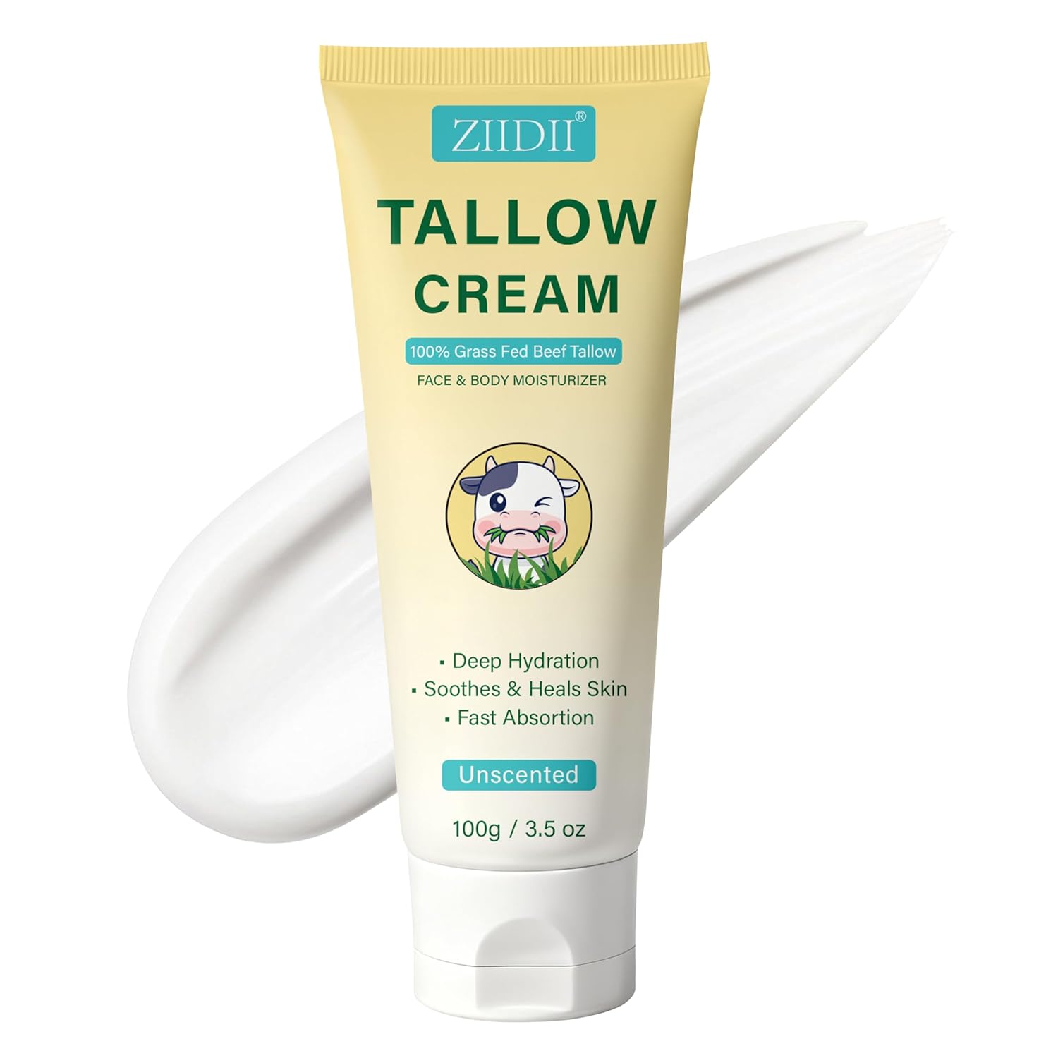 ZIIDII Beef Tallow for Skin, Organic Grass Fed Whipped Beef Tallow Balm Moisturizer Deeply Nourishing for Face & Body, Natural Unscented Tallow Face Moisturizer Cream for Dry Skin, 4oz