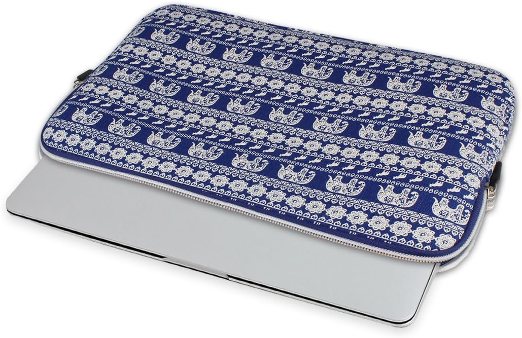 Kamor 13 13.3 inch Apple MacBook Air MacBook Pro Canvas Fabric Laptop Sleeve with MacBook Charger Case Bohemian Style Animal World (Elephant Blue) Protective Carrying Sleeve Bag Case Cover Shell