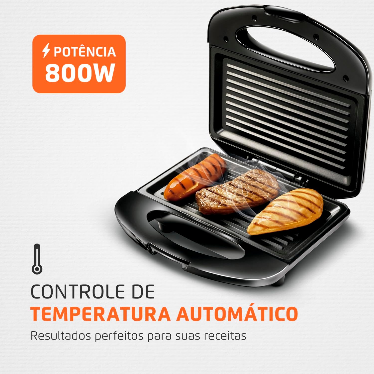 Grill e Sanduicheira Premium, Mondial, Preto/Inox, 800W, 110V - S-07 Grill e Sanduicheira Premium, Mondial, Preto/Inox, 800W, 110V - S-07