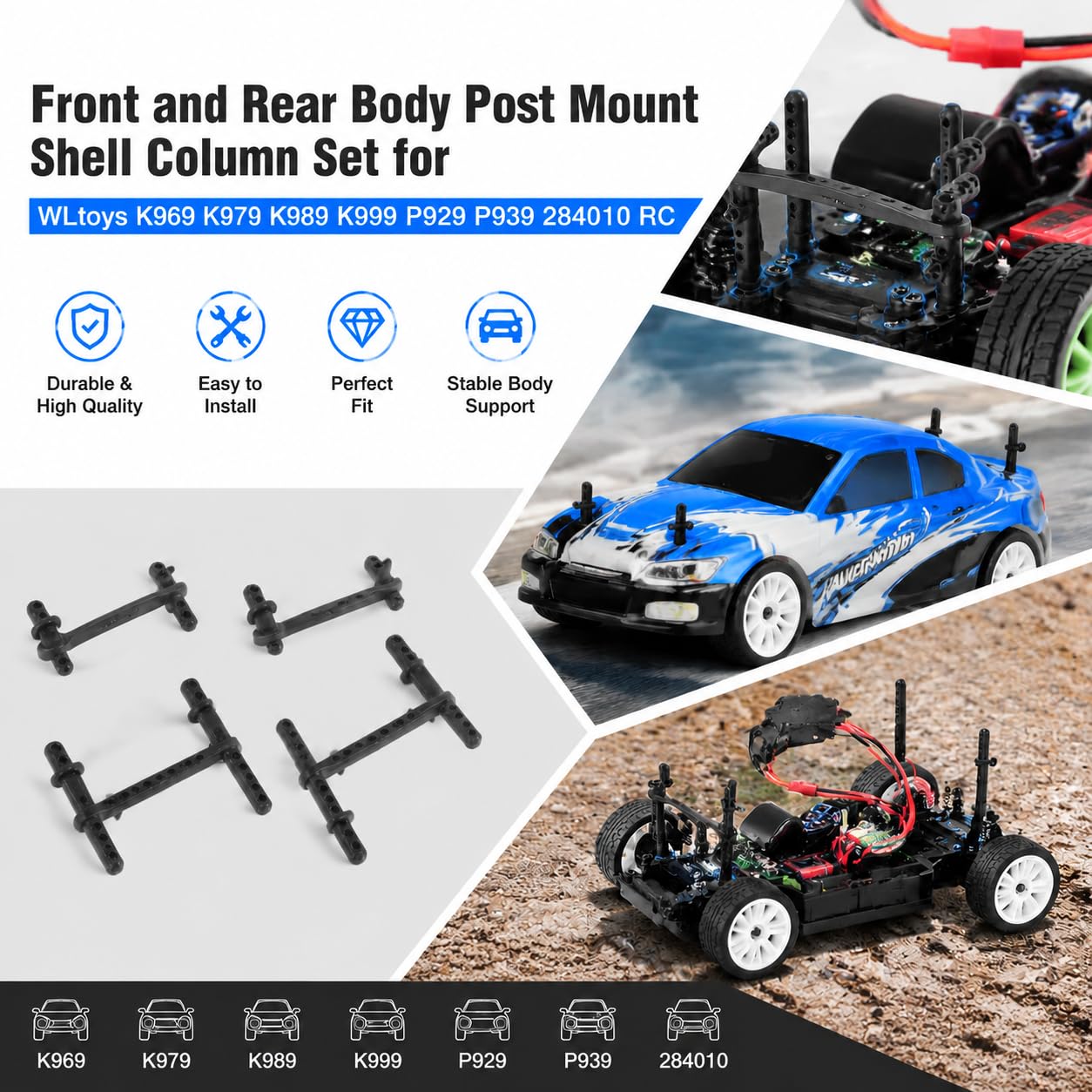 VGEBY Poste De Carrosserie RC – Support Avant Et Arrière Pour WLtoys K969 K979 K989 K999 P929 P939 284010