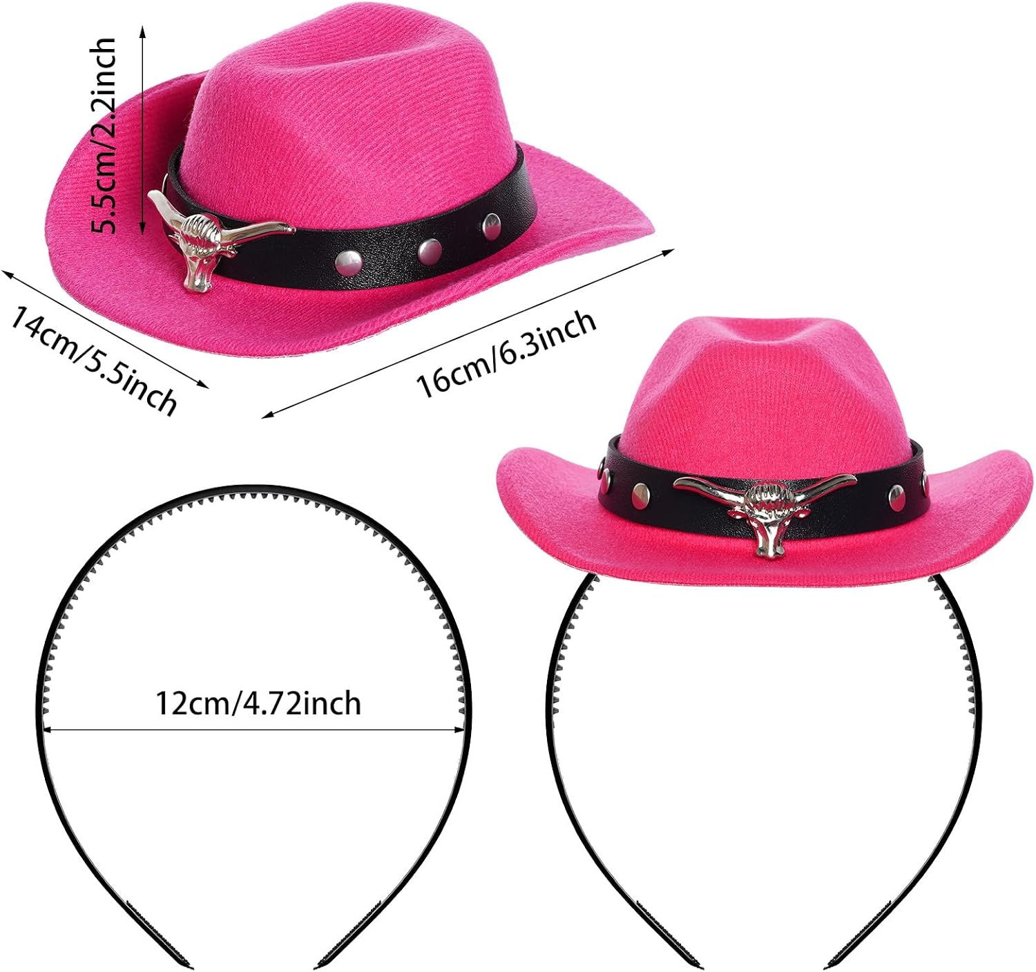 Cowboy Hat Headband Cowgirl Mini Hat Headbands with Bandana for Women Halloween Birthday Party Favor (US, Alpha, Small, Hot Pink)