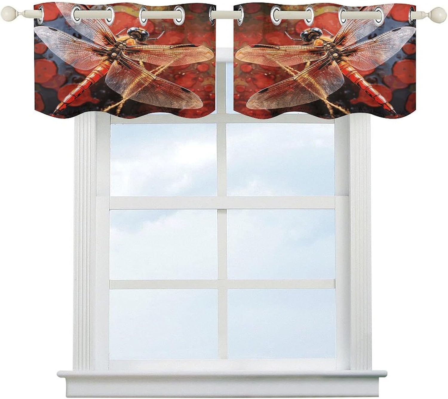 Red Dragonfly 2 Pack Valance Curtains Window Treatments. Adjustable Curtain with Rod Pocket.Cafe Curtains is Half Curtains for Privacy Decorative 52x18.1 Inch.