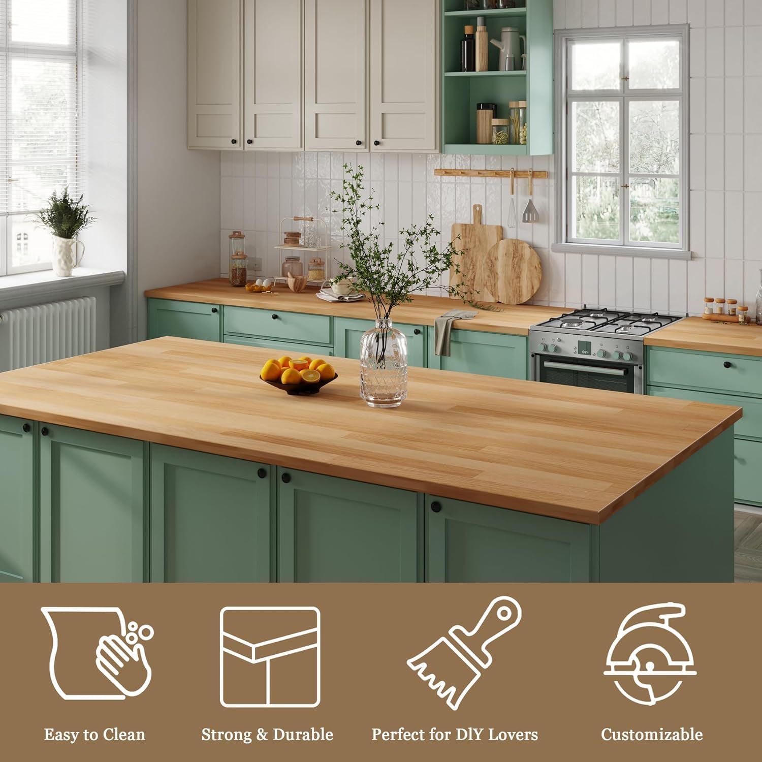 98x25 inch 1.5 Thick Butcher Block Countertop, 8ft 1.5" Unfinished Solid Birch Wood DIY Size Long Wooden Board for Kitchen Island Table Top Washer Dryer Workbench