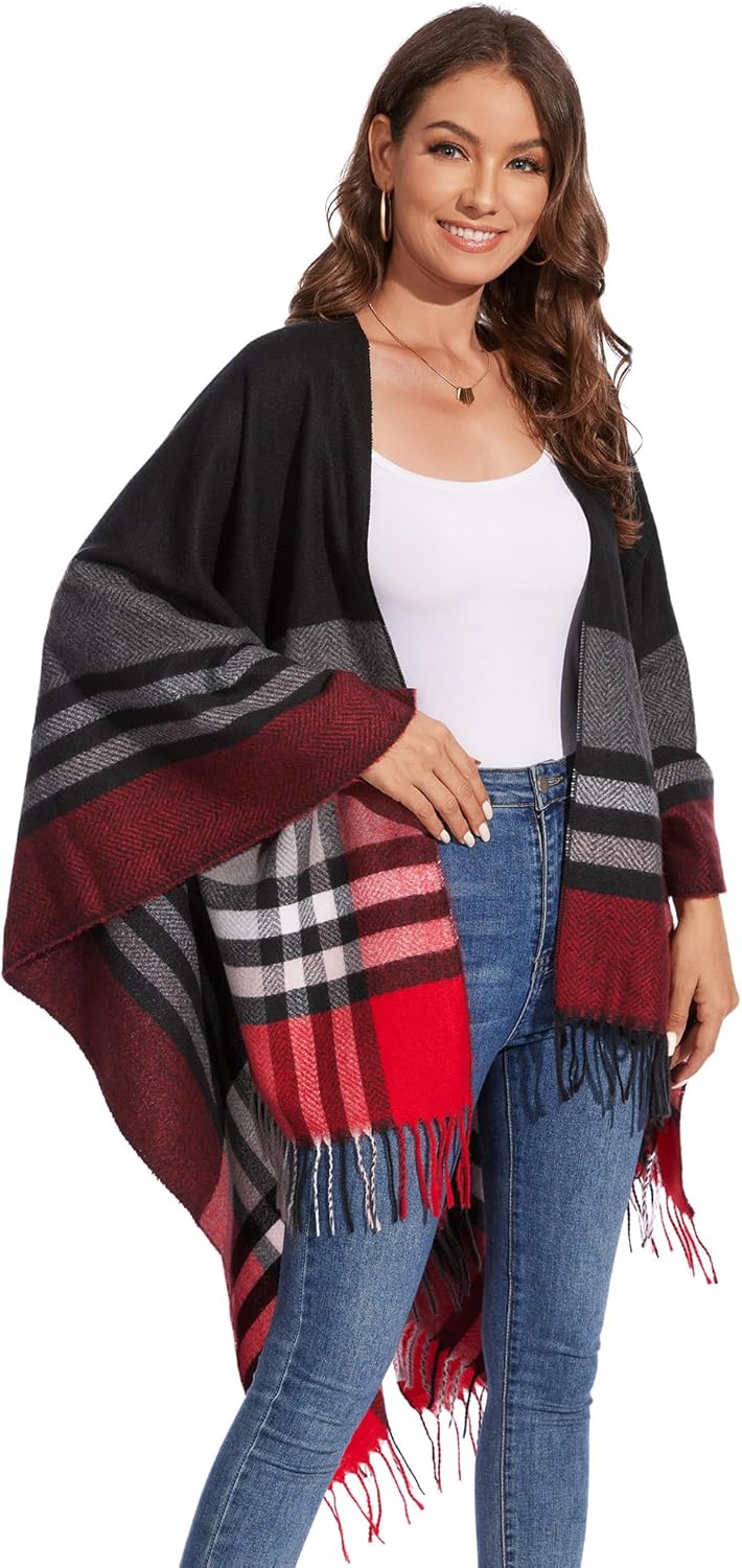 Shawl Wraps for Women, Elegant Knitted Cape Open Front Poncho Scarf Blanket Cardigan Coat for Autumn and Winter - Image 4