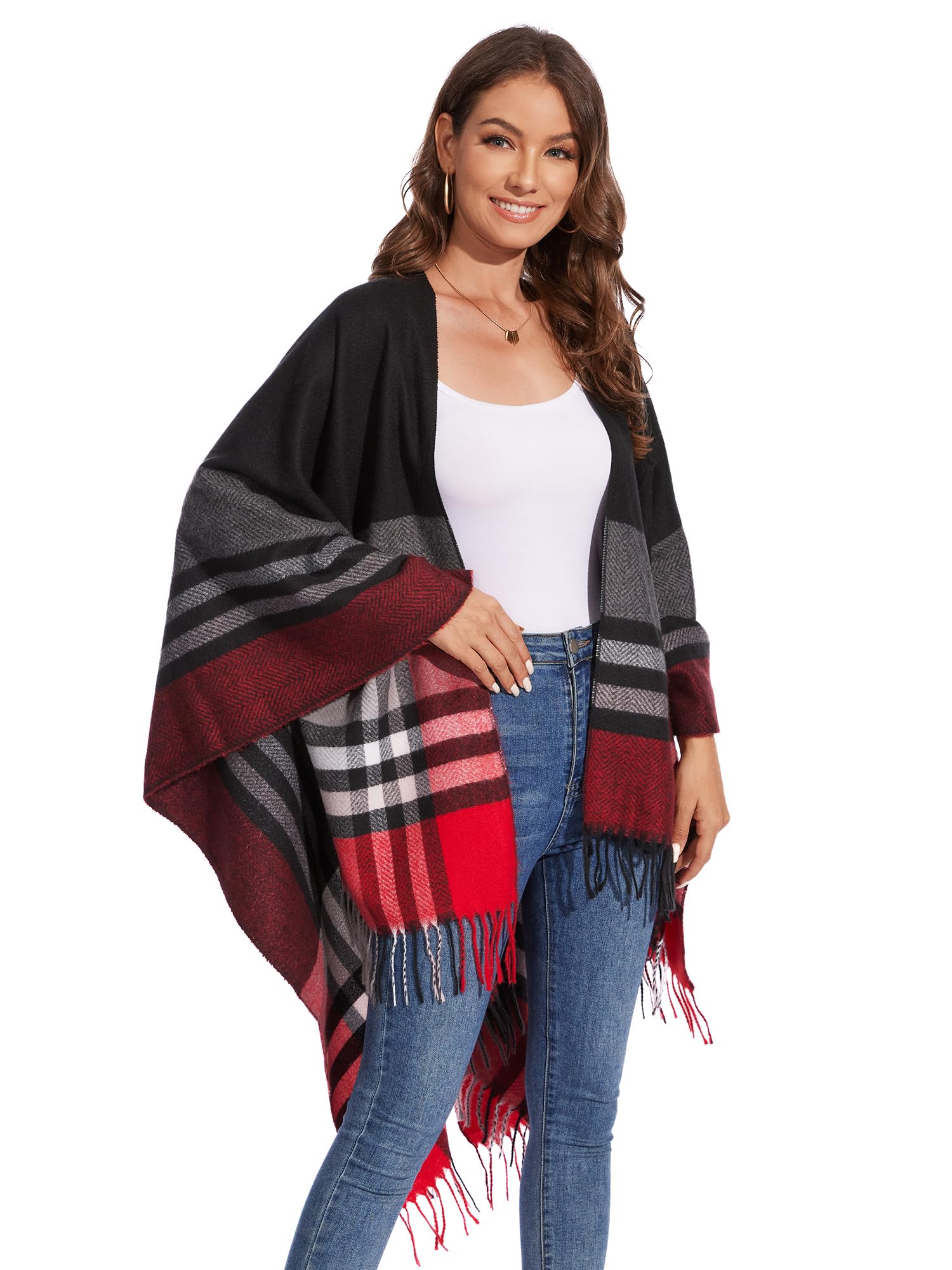 colornival Elegante Mantella da Donna con Fronte Aperto Poncho Morbido, Adatto per Primavera, Autunno e Inverno